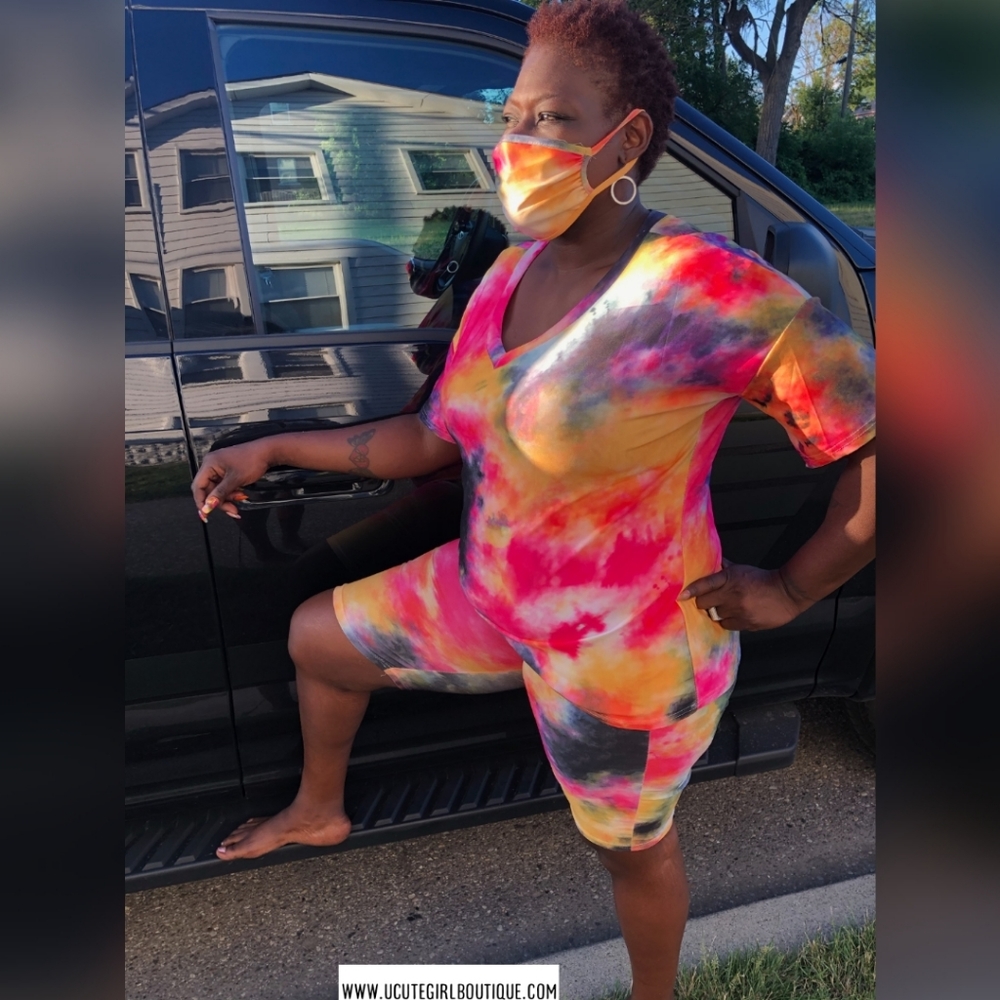 Plus Tye-Dye 3 pc. Short Set w/ matching mask